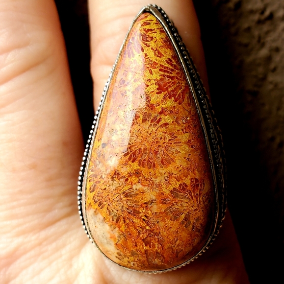 New Oversized Coral Fossil 925 Silver Statement Ring. - Picture 11 of 14